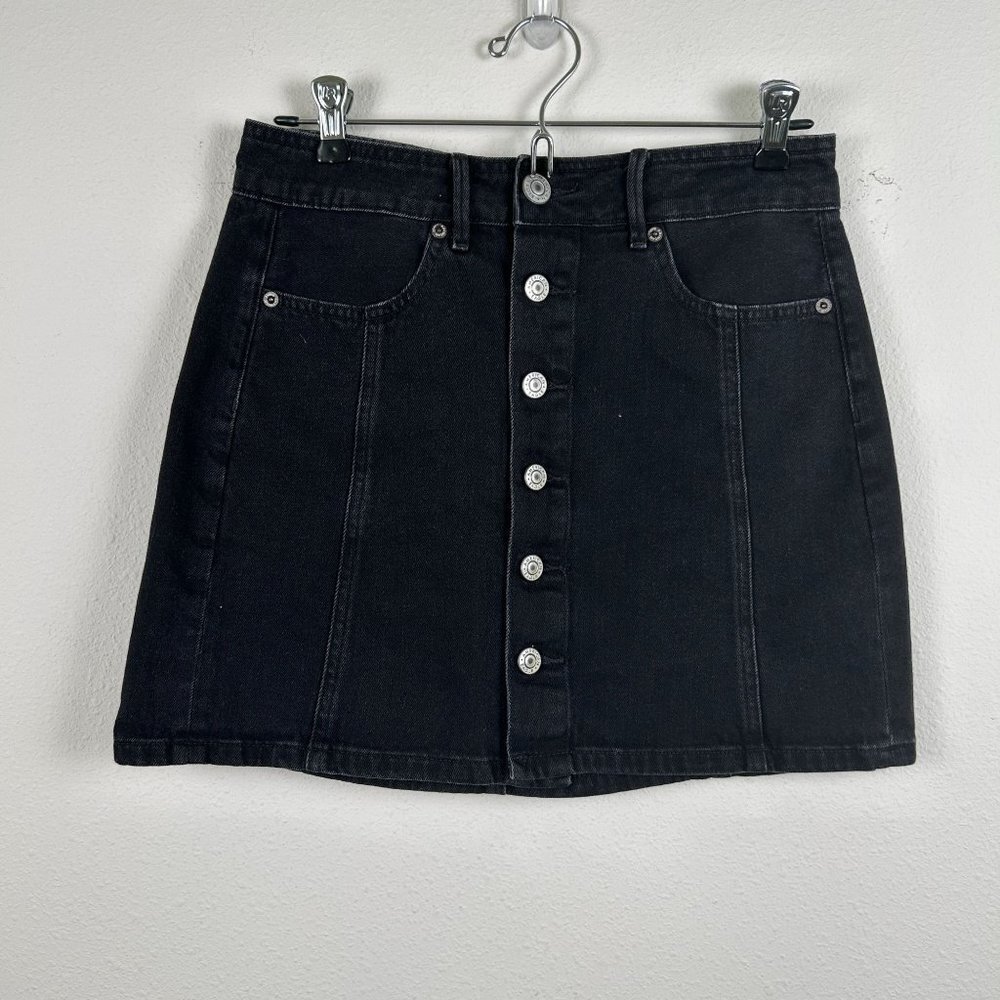 American Eagle AE Mini Skirt Size 2 Black Hi Rise‎ A-Line Denim  Button Front